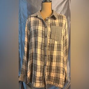 Kori Black and Tan Checkered Blouse